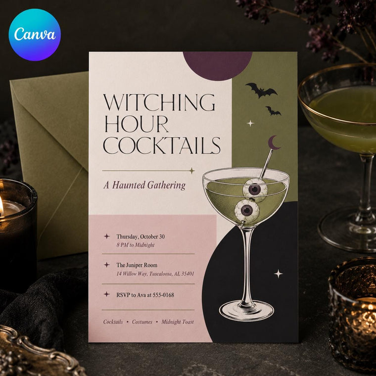 Retro Minimalist Halloween Cocktail Party Invitation