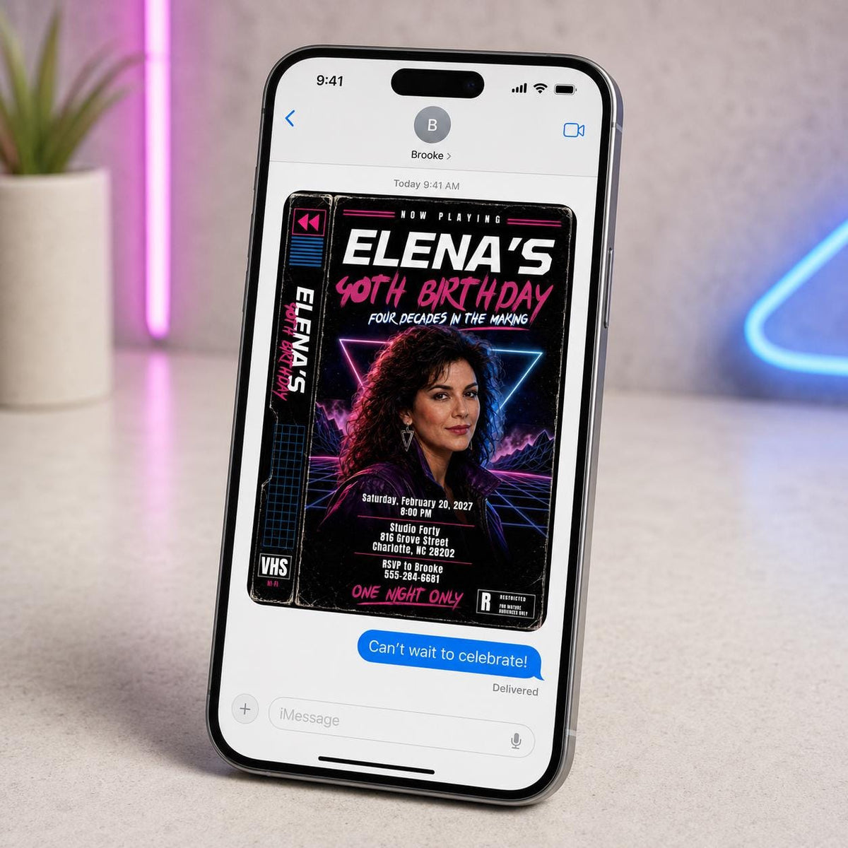 Retro Neon 40th Birthday Invitation — invitation you personalize in Canva