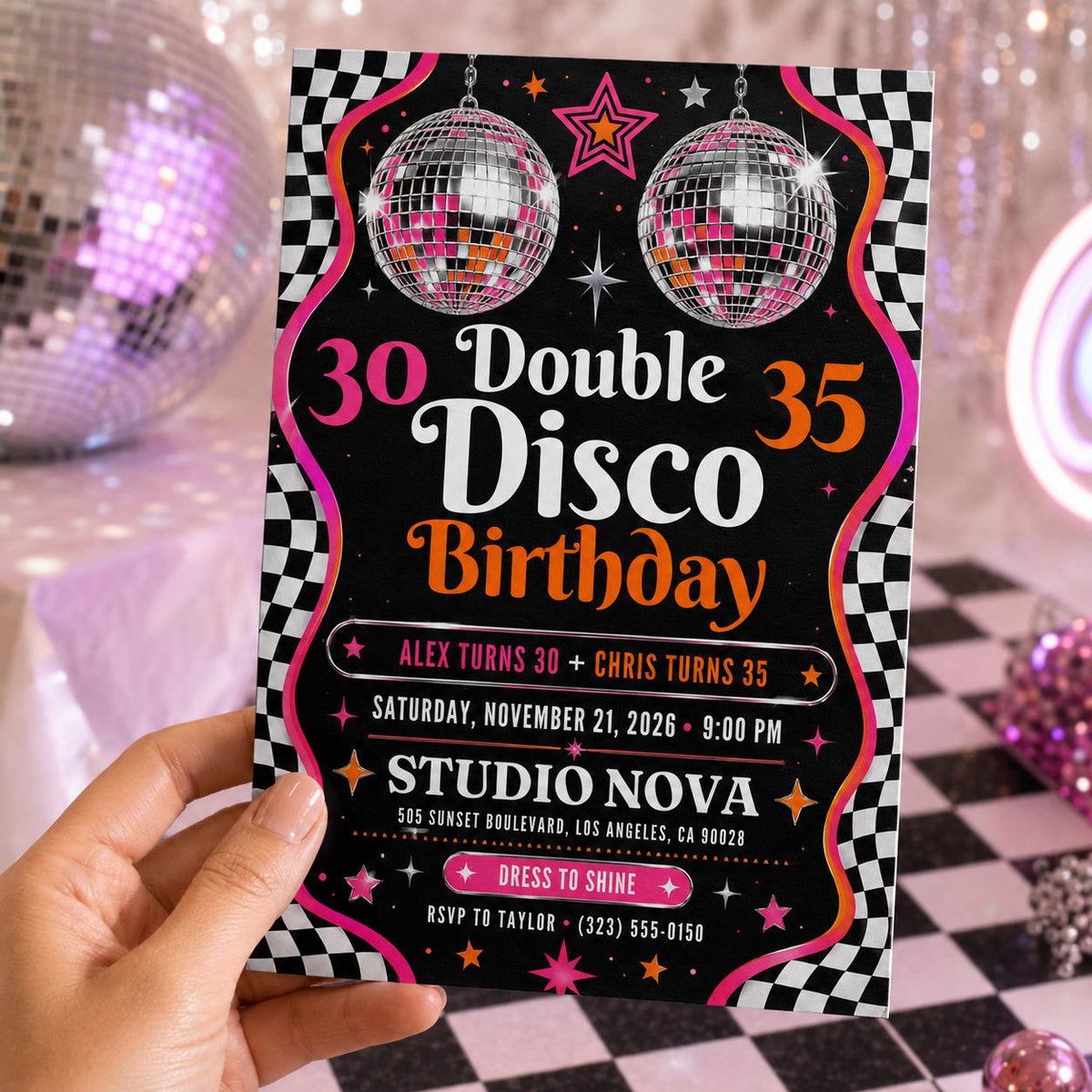 Retro Neon Joint Disco Birthday Invitation — invitation you personalize in Canva