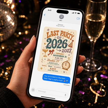 Retro New Years Eve Invitation 2027 — invitation you personalize in Canva