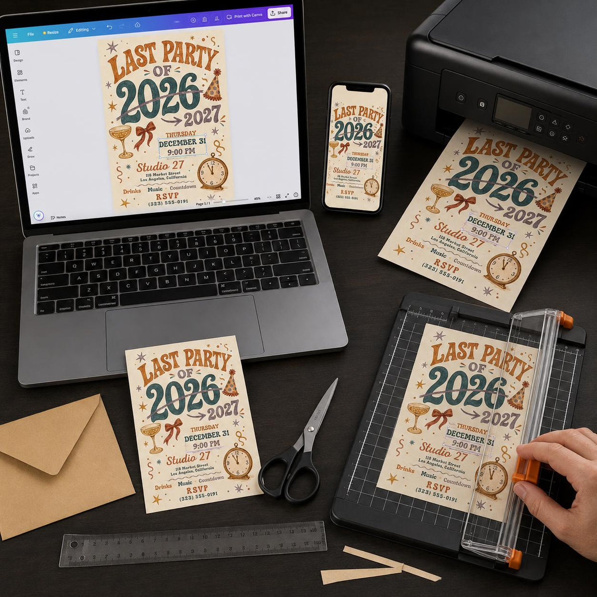 Retro New Years Eve Invitation 2027 — digital invitation, instant download