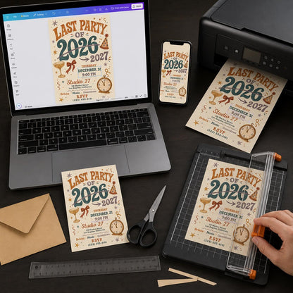 Retro New Years Eve Invitation 2027 — digital invitation, instant download