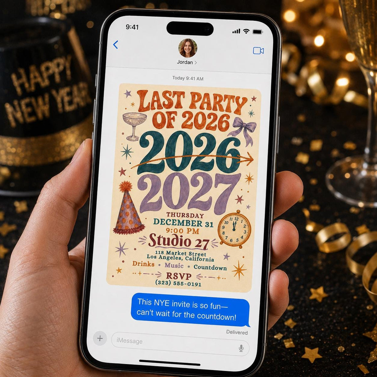 Retro New Years Eve Party Invitation 2027 — invitation you personalize in Canva