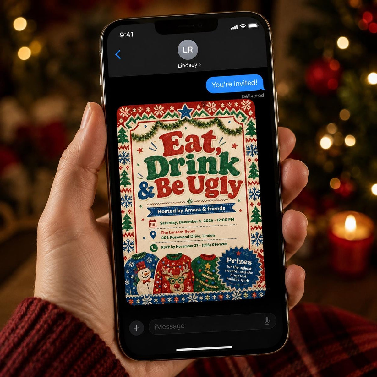 Retro Ugly Sweater Christmas Party Invitation — invitation you personalize in Canva