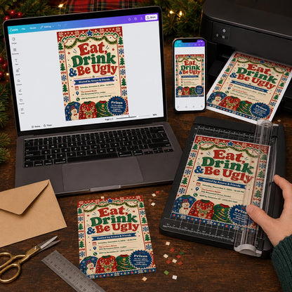 Retro Ugly Sweater Christmas Party Invitation — digital invitation, instant download