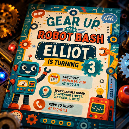 Robot Birthday Invitation — digital invitation, instant download