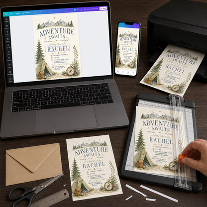 Rustic Adventure Baby Shower Invitation — print-ready baby shower design from VoltBy