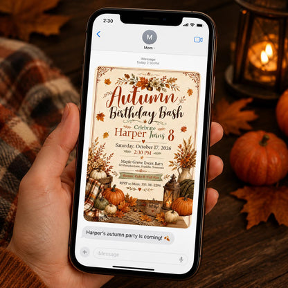 Rustic Autumn 8th Birthday Invitation — harvest and leaf design
