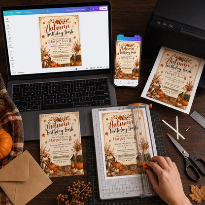 Rustic Autumn 8th Birthday Invitation — print-ready 8th birthday party design from VoltBy