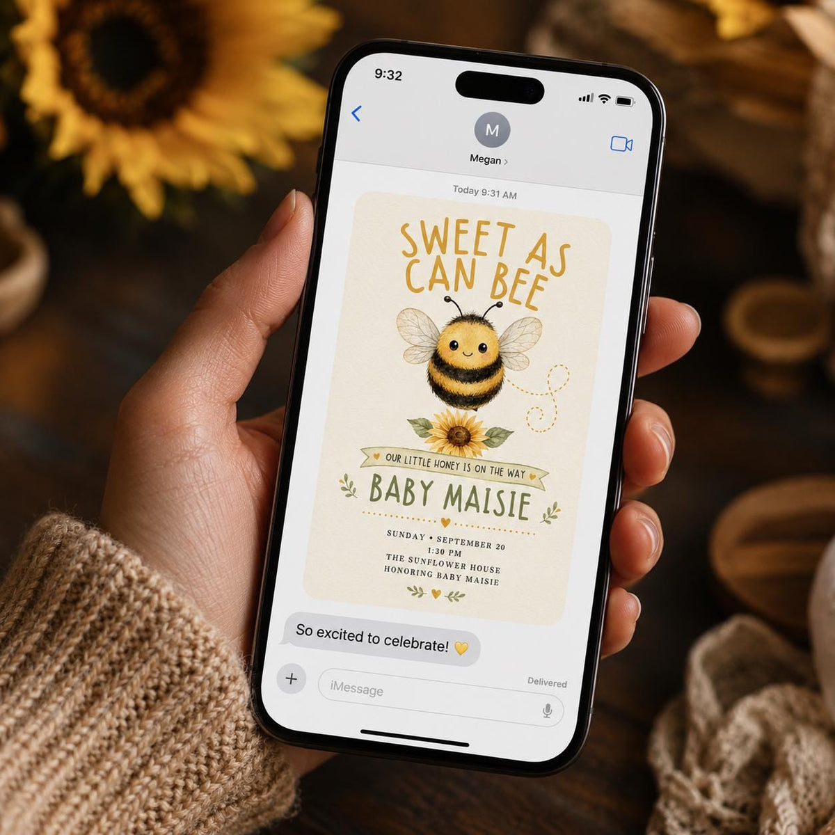 Rustic Bee Baby Shower Invitation — honey design