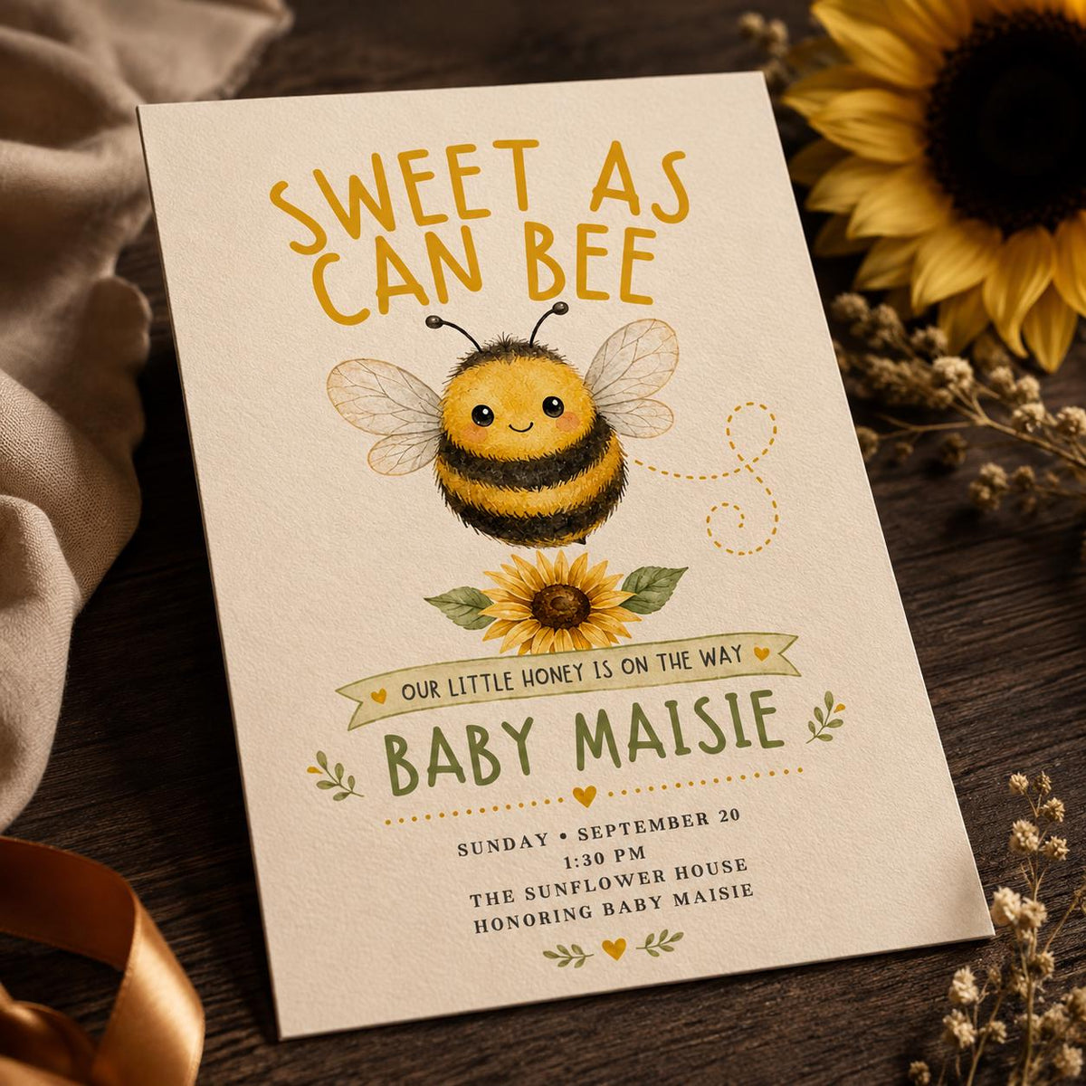 Rustic Bee Baby Shower Invitation — digital invitation, instant download