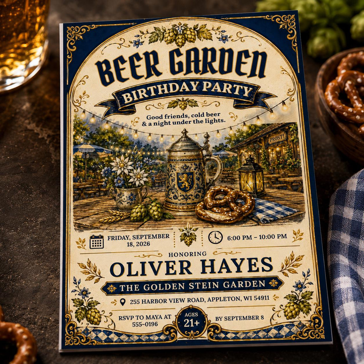 Rustic Beer Garden Birthday Invitation — birthday party stationery by VoltBy
