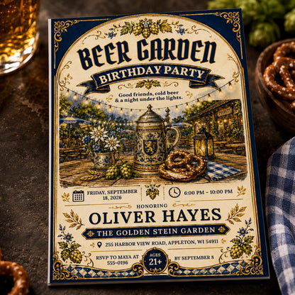Rustic Beer Garden Birthday Invitation — birthday party stationery by VoltBy