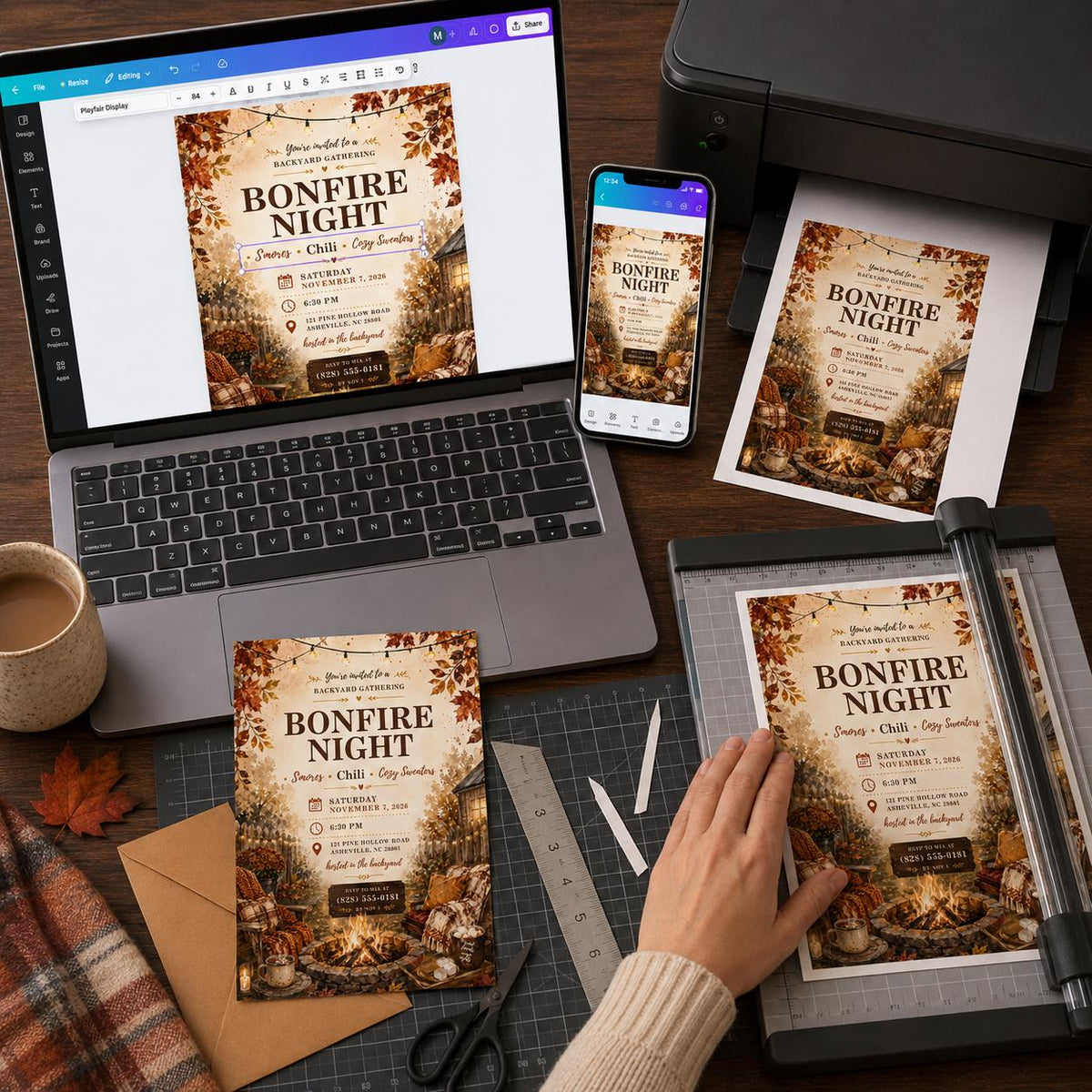 Rustic Bonfire Party Invitation — print-ready bonfire party design from VoltBy