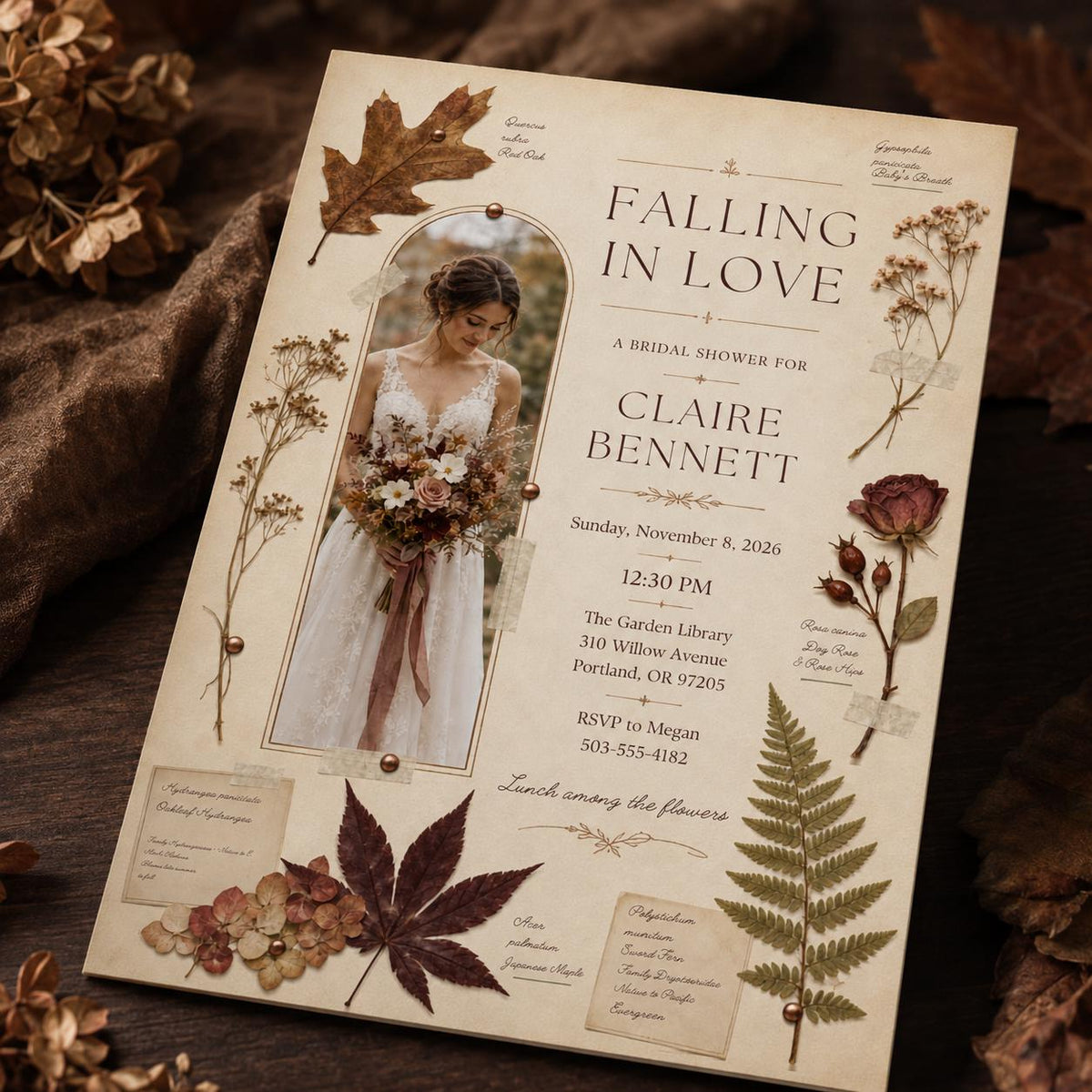 Rustic Botanical Fall Bridal Shower Invitation — floral design