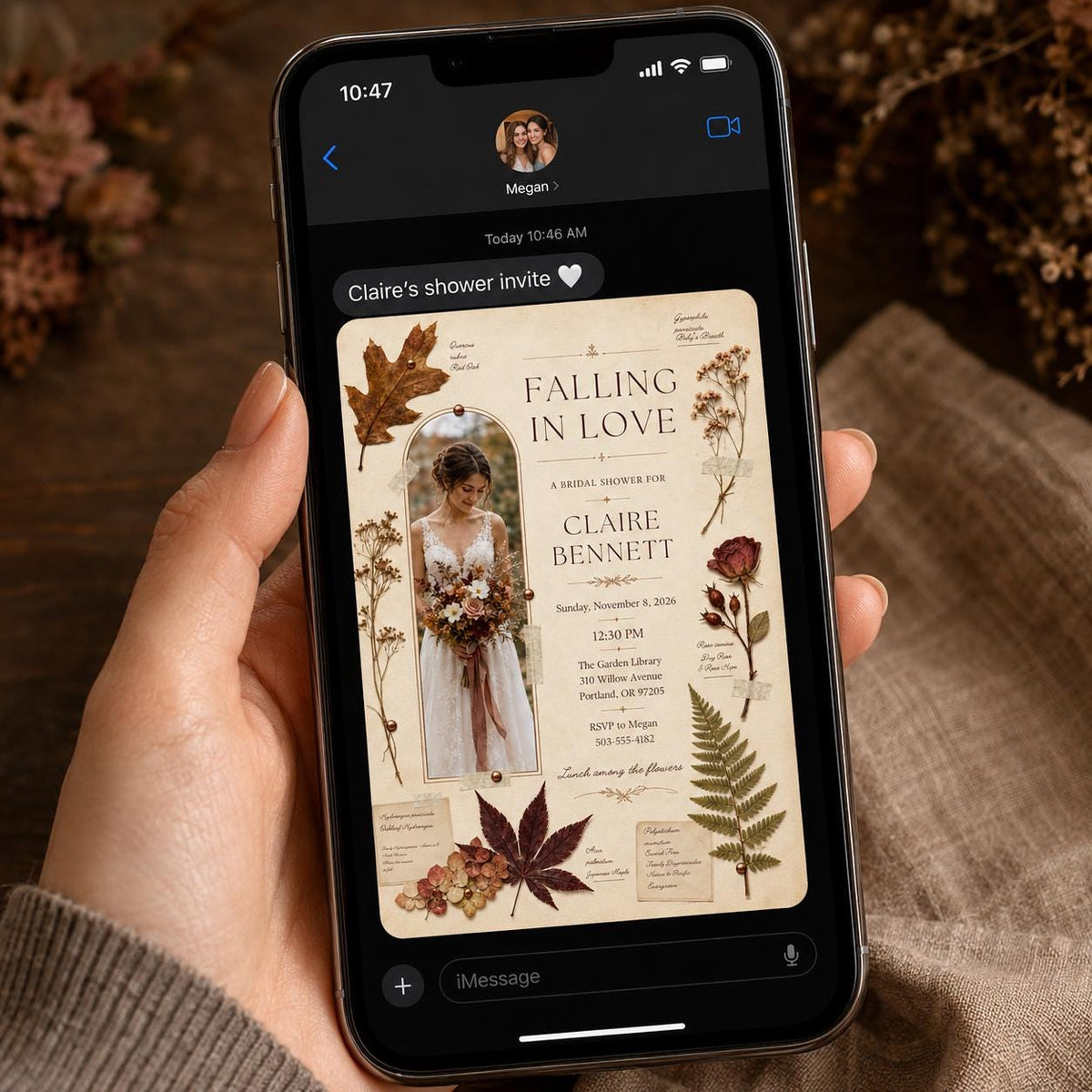 Rustic Botanical Fall Bridal Shower Invitation — invitation you personalize in Canva