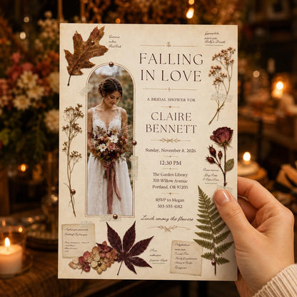 Rustic Botanical Fall Bridal Shower Invitation — print-ready bridal shower design from VoltBy