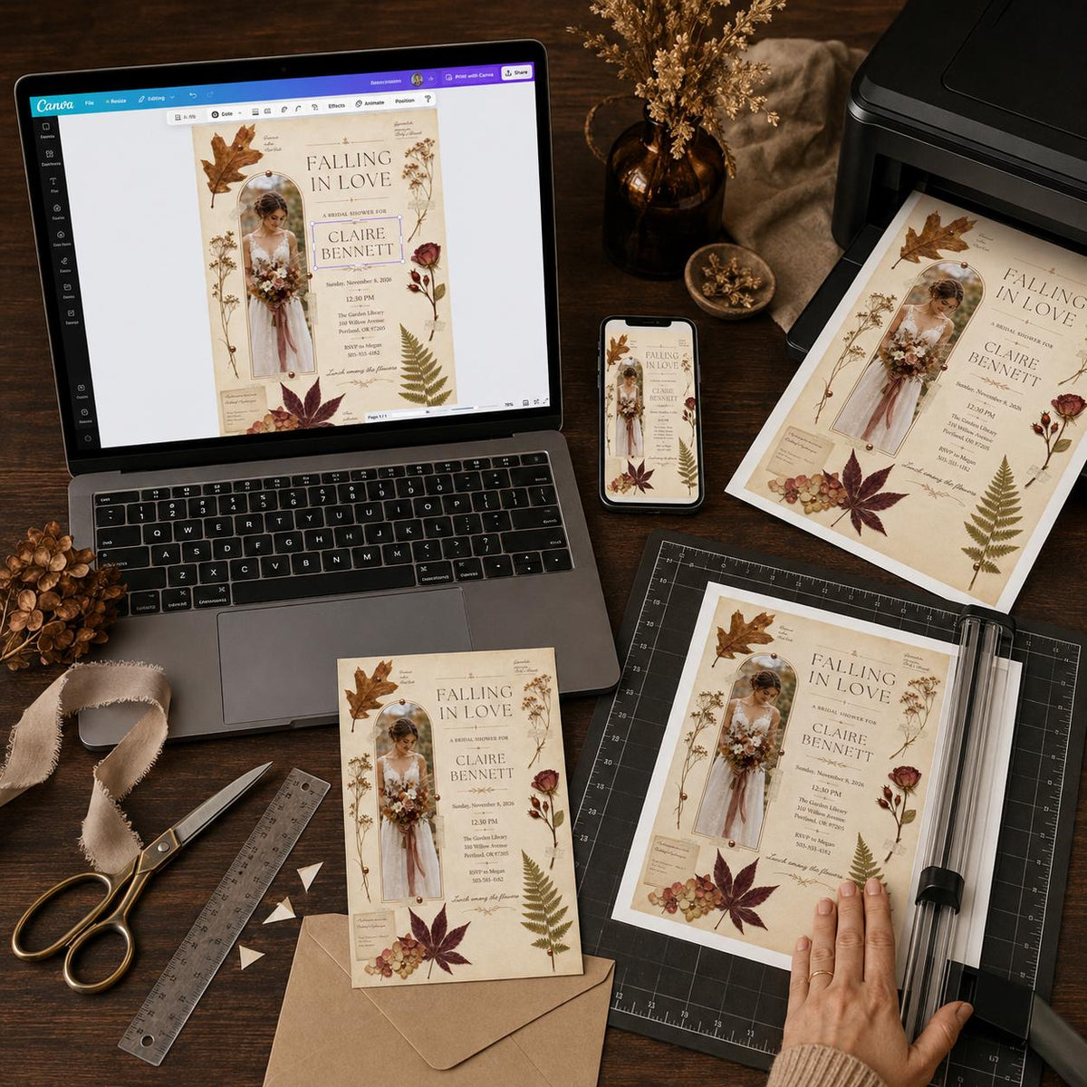 Rustic Botanical Fall Bridal Shower Invitation — digital invitation, instant download