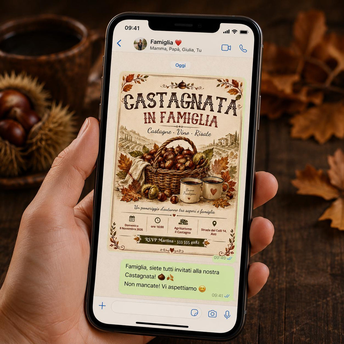 Rustic Castagnata in Famiglia Invitation — invitation you personalize in Canva