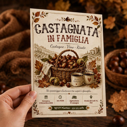 Rustic Castagnata in Famiglia Invitation — print-ready family gathering design from VoltBy