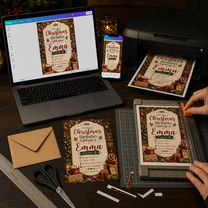 Rustic Christmas 8th Birthday Invitation for Girls — print-ready 8th birthday party design from VoltBy
