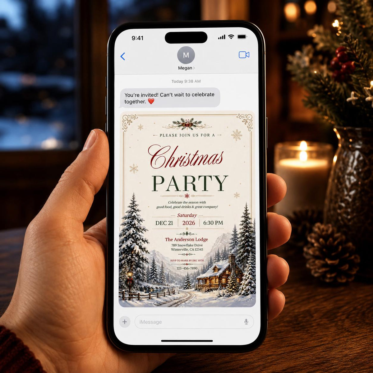 Rustic Christmas Party Invitation — invitation you personalize in Canva
