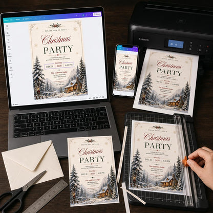 Rustic Christmas Party Invitation — digital invitation, instant download