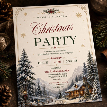 Rustic Christmas Party Invitation — Christmas celebration stationery by VoltBy