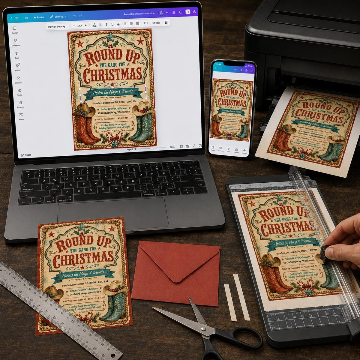 Rustic Cowboy Christmas Party Invitation — digital invitation, instant download