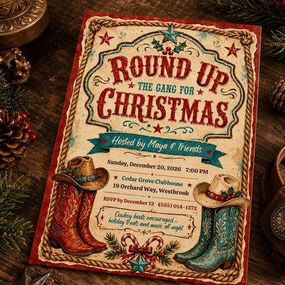 Rustic Cowboy Christmas Party Invitation — Christmas celebration stationery by VoltBy