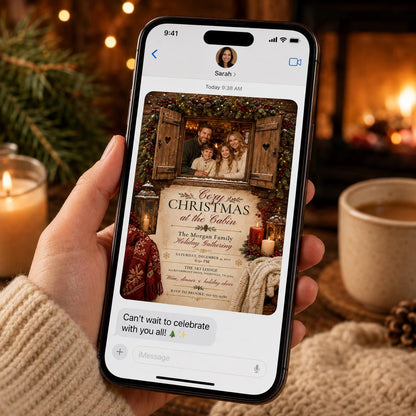Rustic Cozy Christmas Party Invitation — invitation you personalize in Canva