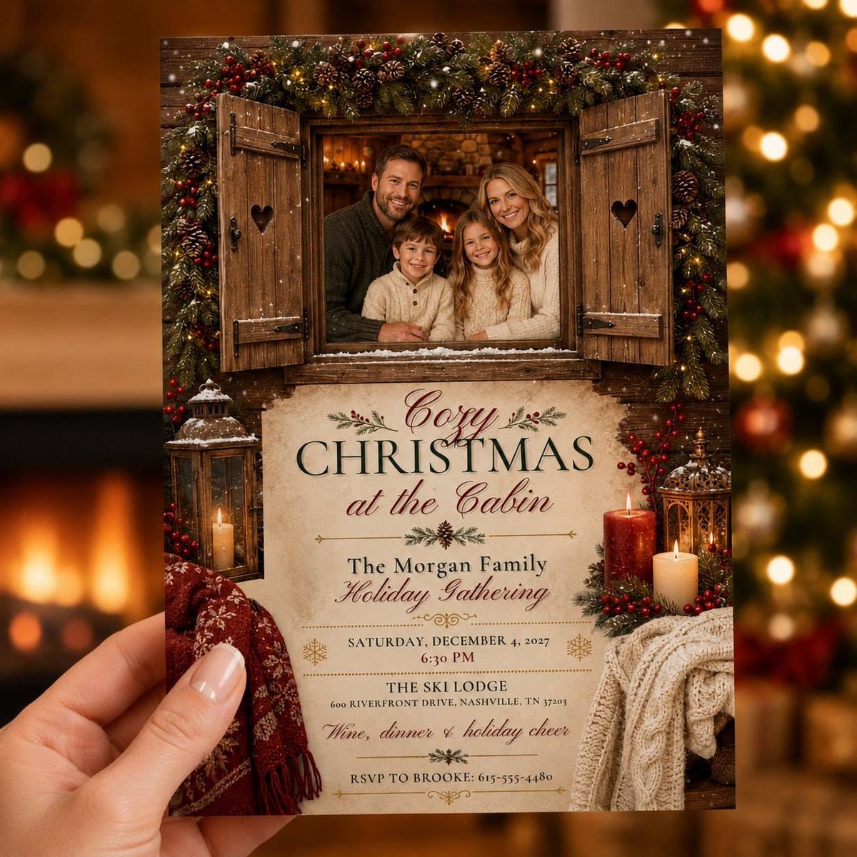Rustic Cozy Christmas Party Invitation — print-ready Christmas celebration design from VoltBy