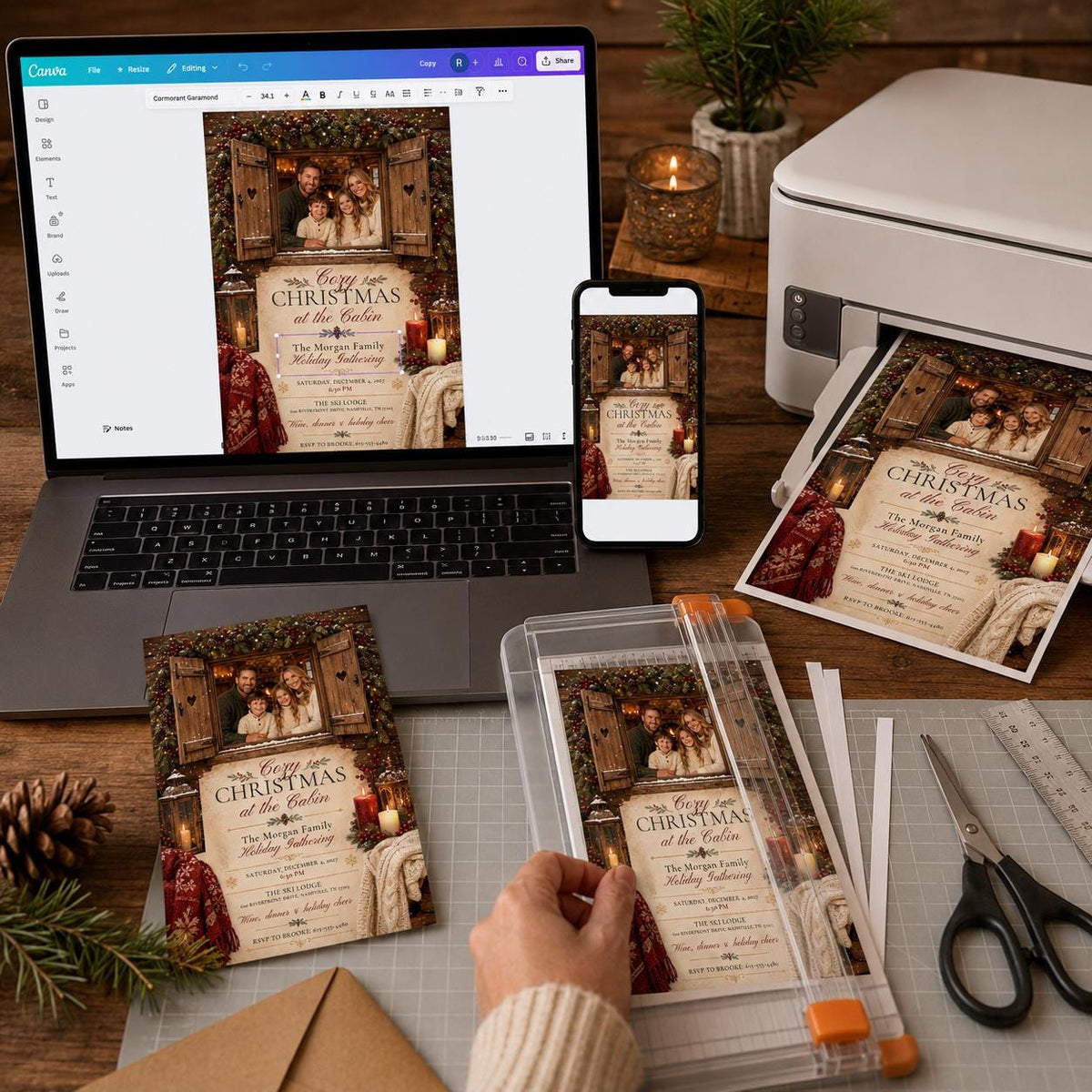Rustic Cozy Christmas Party Invitation — digital invitation, instant download