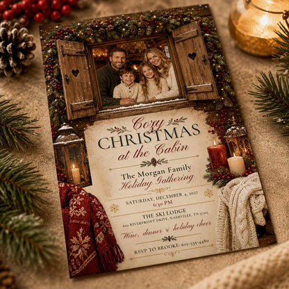 Rustic Cozy Christmas Party Invitation — Christmas celebration stationery by VoltBy
