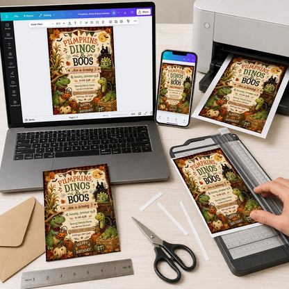 Rustic Dinosaur 3rd Birthday Invitation for Girls — invitation you personalize in Canva