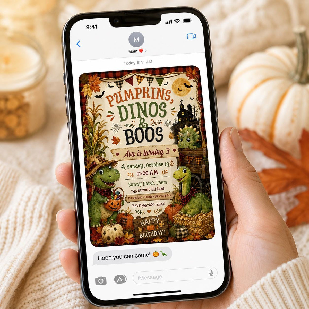 Rustic Dinosaur 3rd Birthday Invitation for Girls — digital invitation, instant download