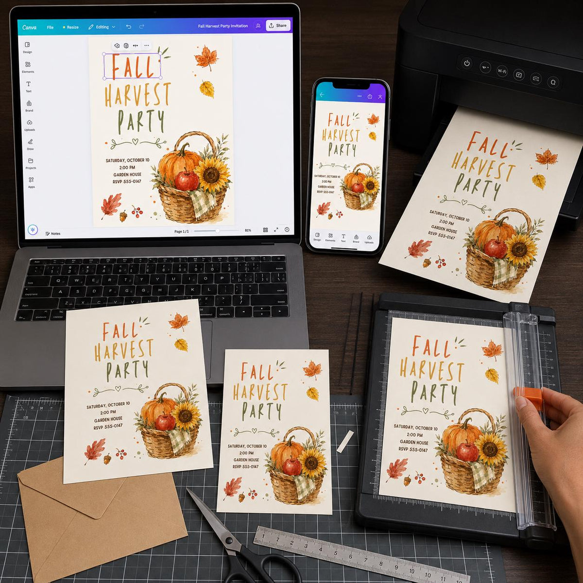 Rustic Fall Harvest Party Invitation — print-ready harvest party design from VoltBy