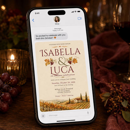 Rustic Fall Wedding Invitation: Autumn Vineyard Wedding — wine design