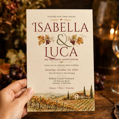 Rustic Fall Wedding Invitation: Autumn Vineyard Wedding — invitation you personalize in Canva