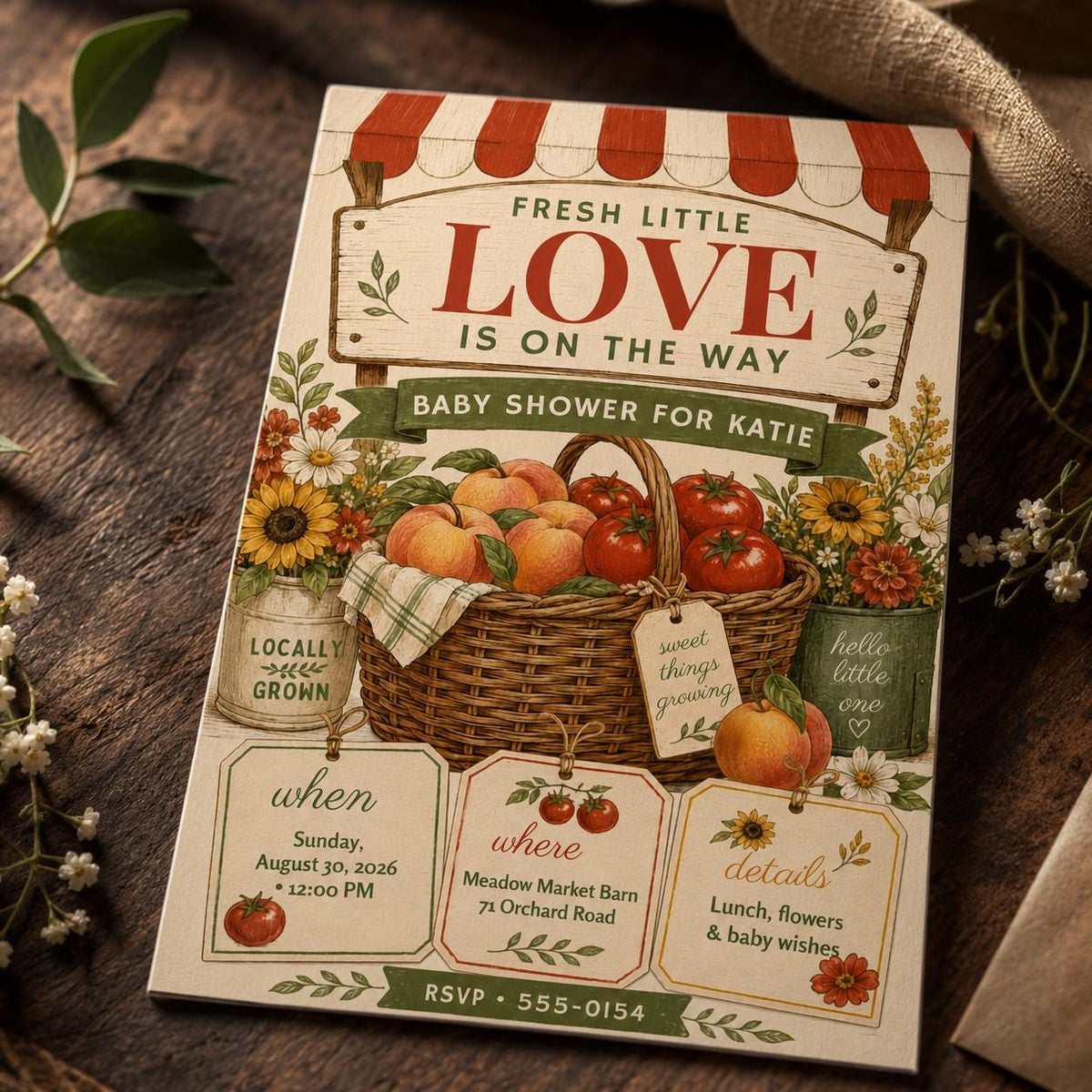 Rustic Farmers Market Baby Shower Invitation — digital invitation, instant download