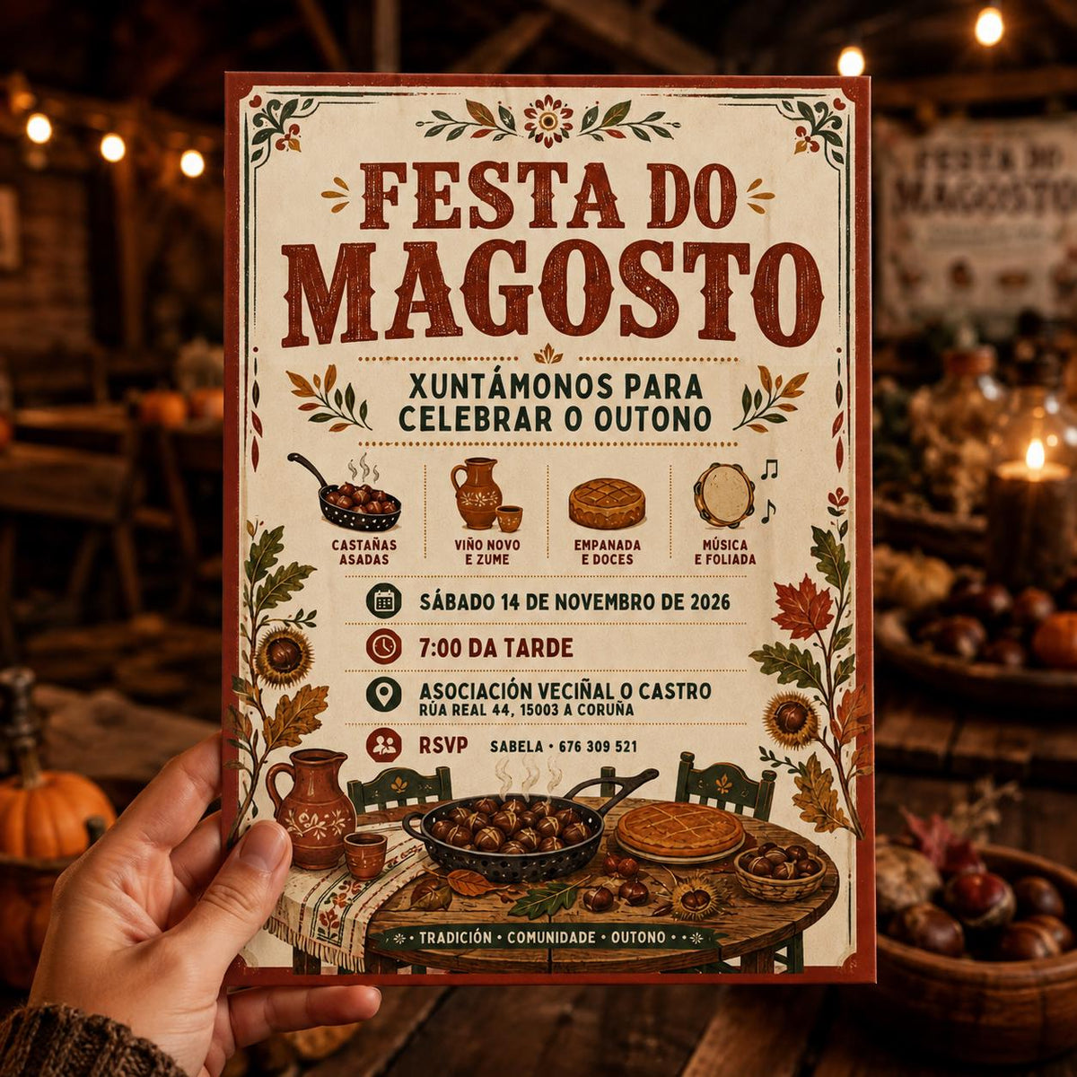 Rustic Festa do Magosto Invitation — print-ready magosto design from VoltBy