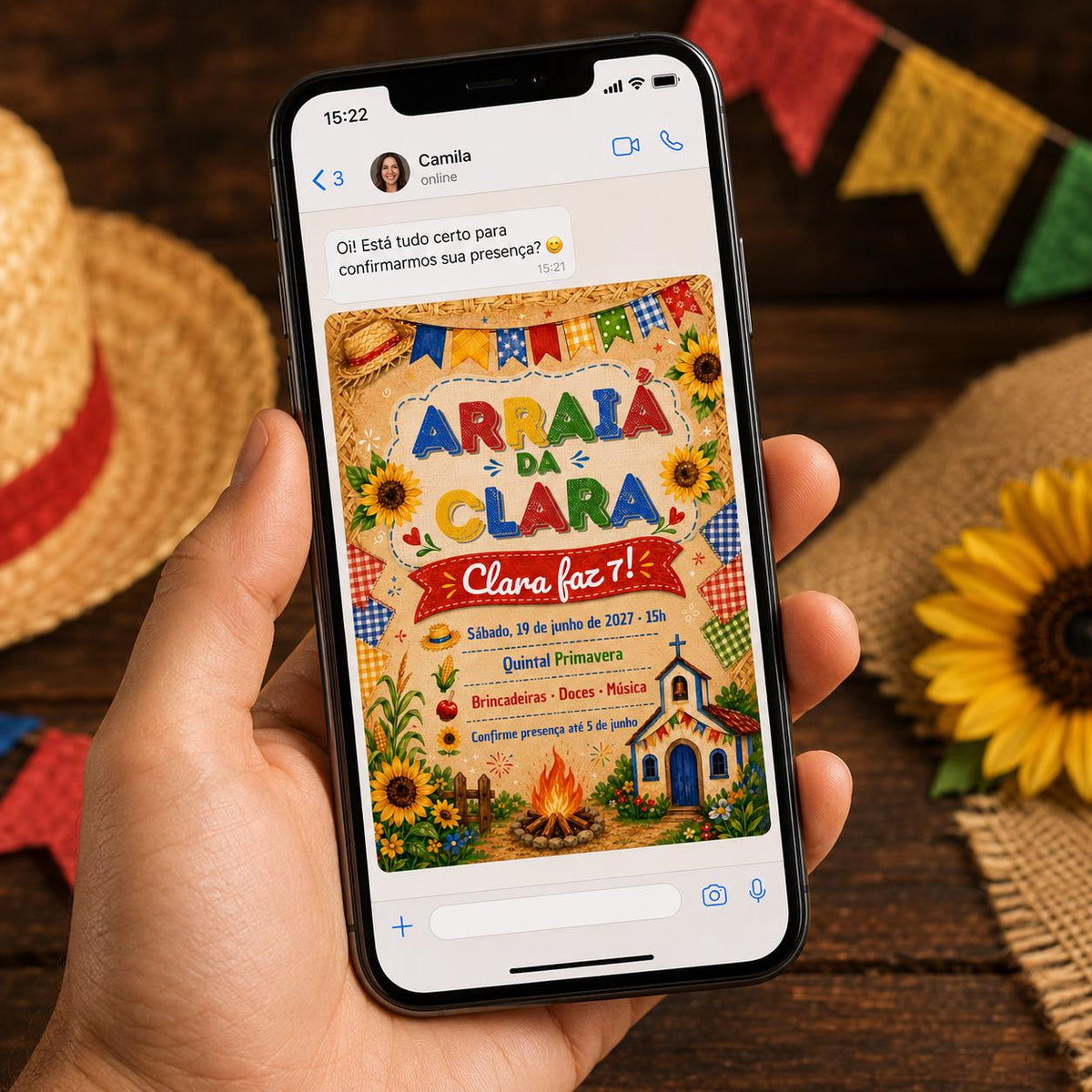 Rustic Festa Junina 7th Birthday Invitation — invitation you personalize in Canva
