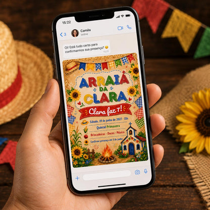 Rustic Festa Junina 7th Birthday Invitation — invitation you personalize in Canva