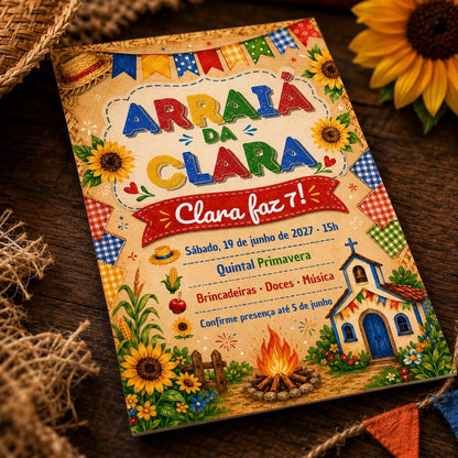 Rustic Festa Junina 7th Birthday Invitation — 7th birthday party stationery by VoltBy