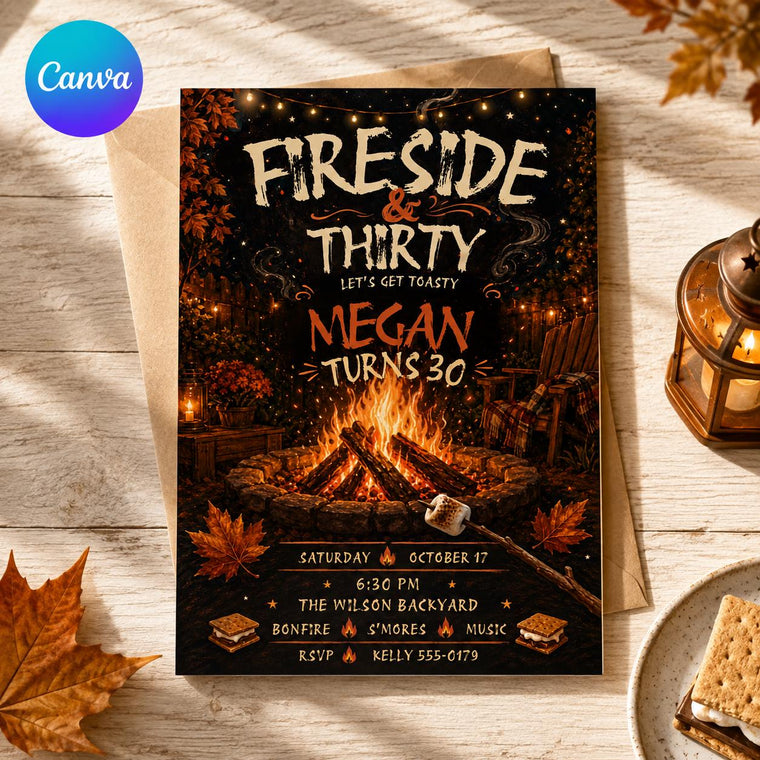 Rustic Fireside 30th Birthday Invitation