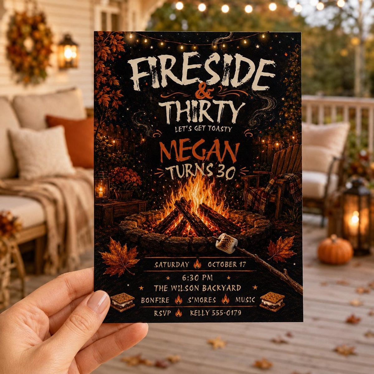 Rustic Fireside 30th Birthday Invitation — invitation you personalize in Canva