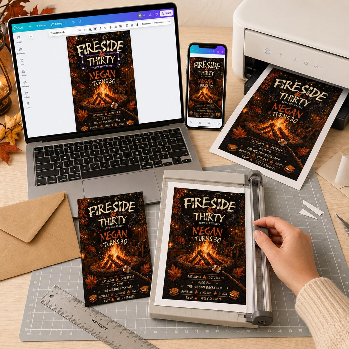 Rustic Fireside 30th Birthday Invitation — print-ready 30th birthday party design from VoltBy