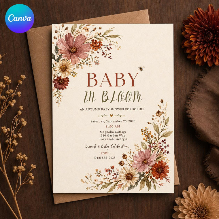 Rustic Floral Baby in Bloom Baby Shower Invitation