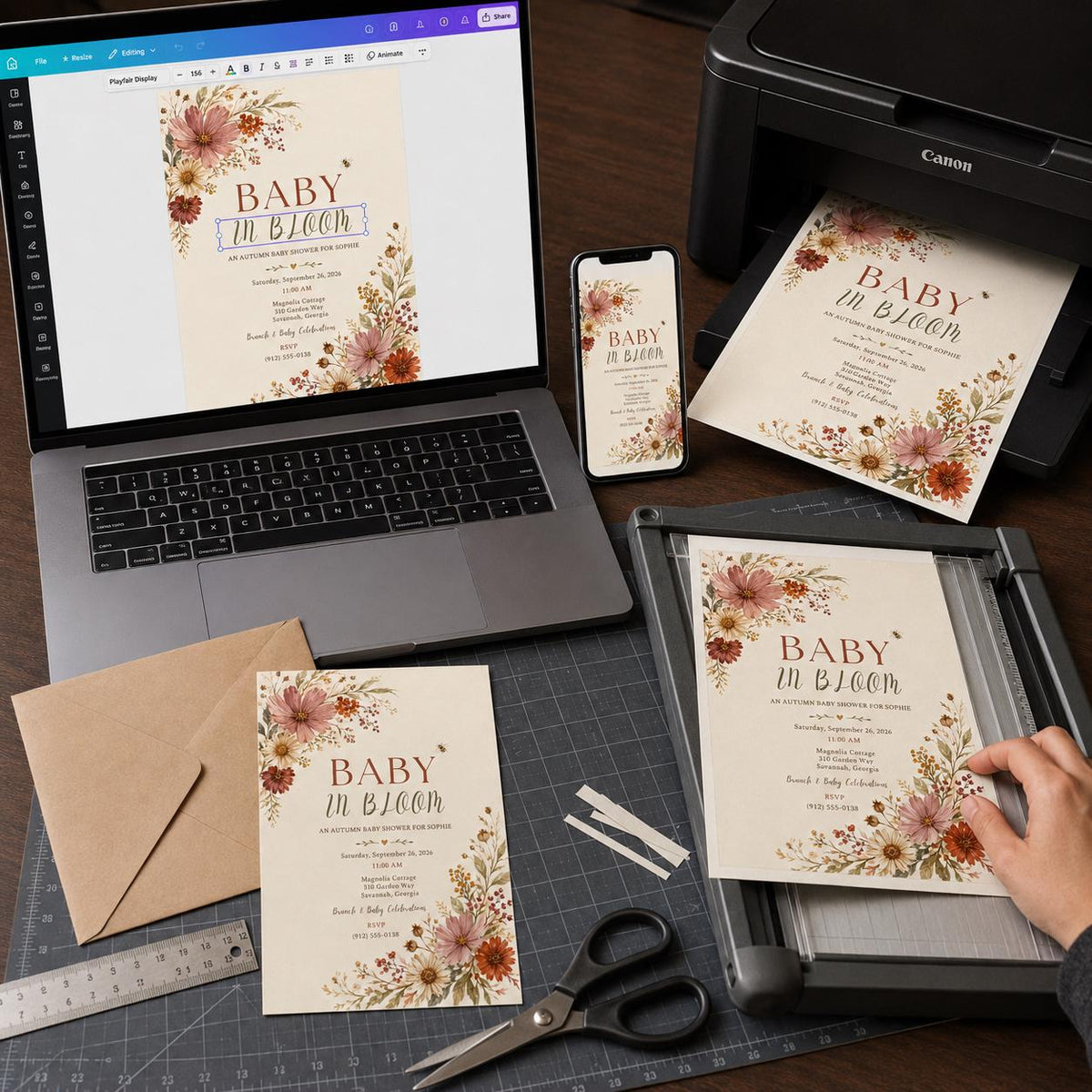 Rustic Floral Baby in Bloom Baby Shower Invitation — print-ready baby shower design from VoltBy