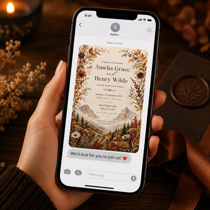 Rustic Floral Fall Mountain Wedding Invitation — mountains and wildflower design